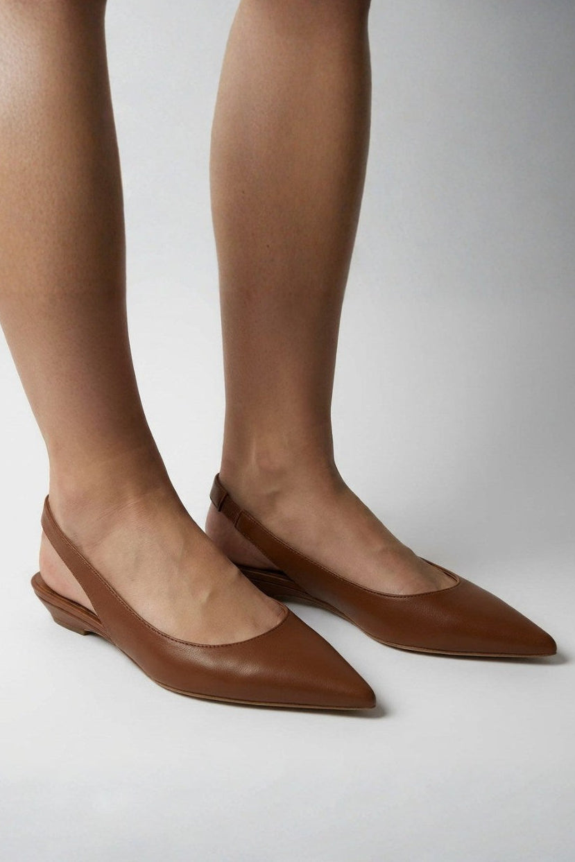 Slingback Flat Sekay | Mid-Brown Nappa Leather