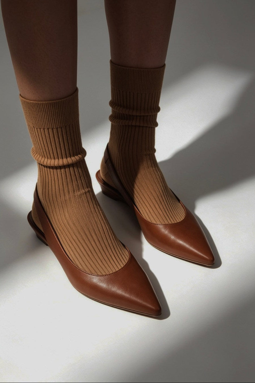Slingback Flat Sekay | Mid-Brown Nappa Leather