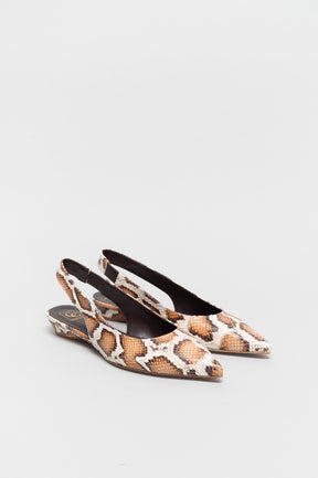 Slingback Flat Sekay | Beige-White Snake-Embossed Leather