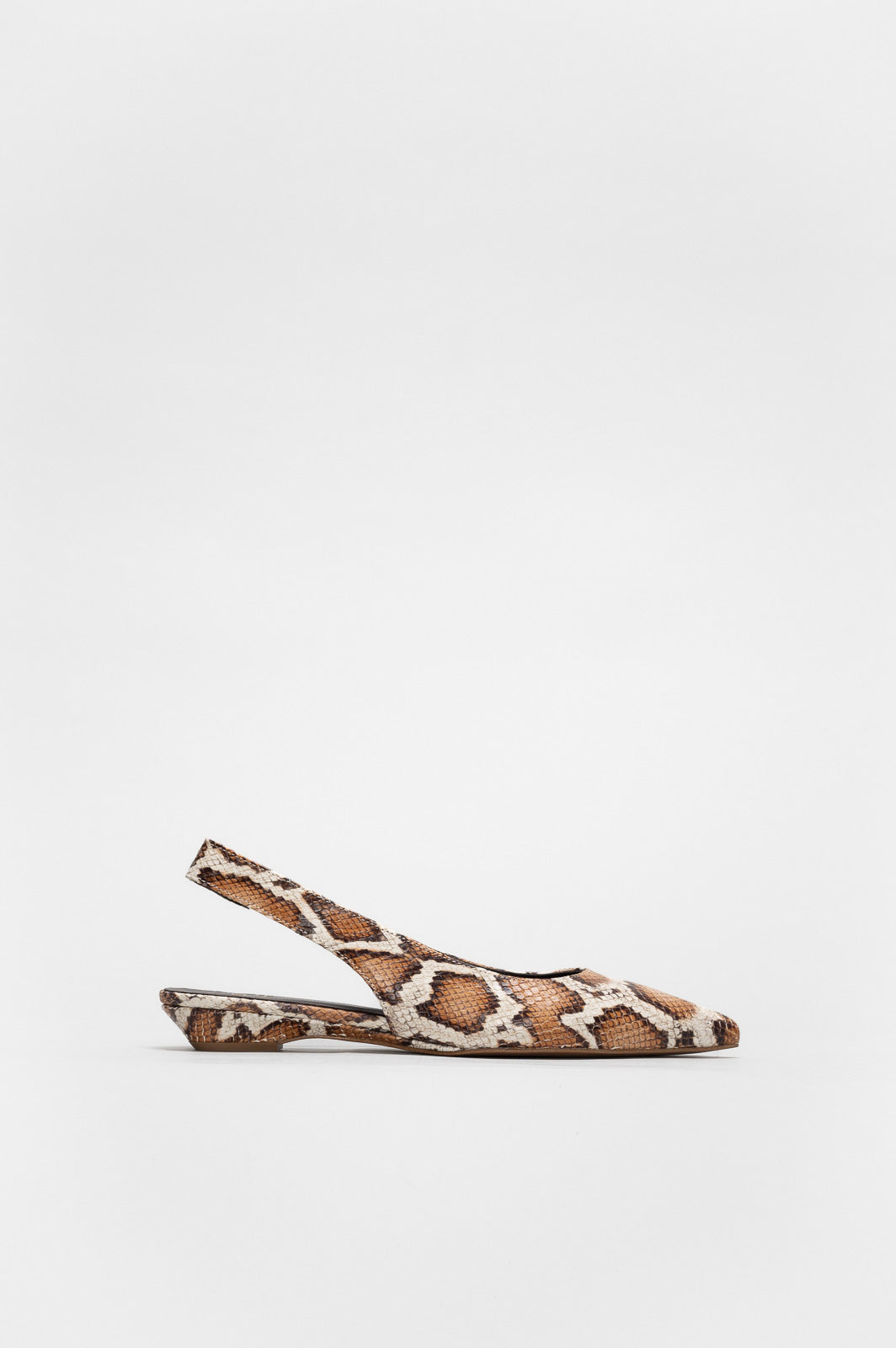 Slingback Flat Sekay | Beige-White Snake-Embossed Leather
