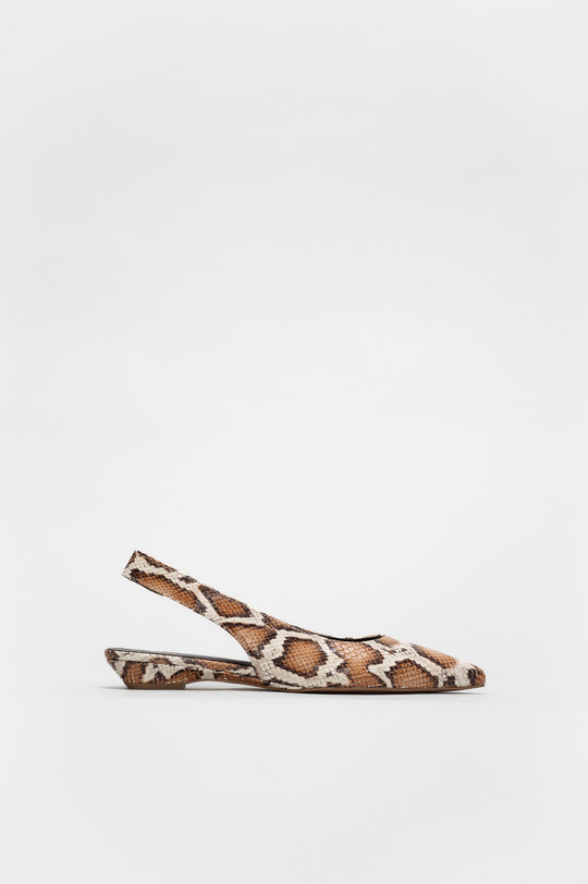 Slingback Flat Sekay | Beige-White Snake-Embossed Leather