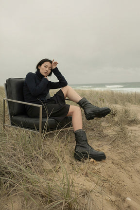 Shearling Boot Gilda | Black Buffalo Leather