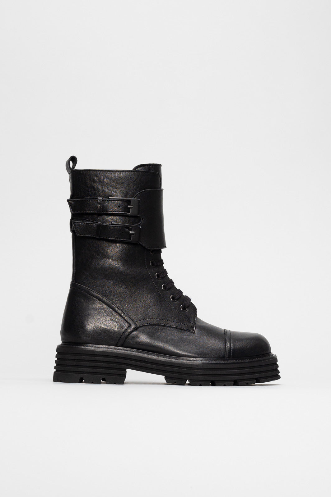 Shearling Lace-up Boot Gilda | Black Buffalo Leather
