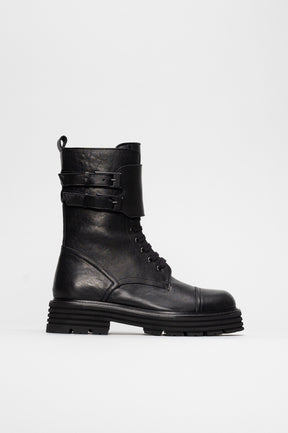 Shearling Lace-up Boot Gilda | Black Buffalo Leather