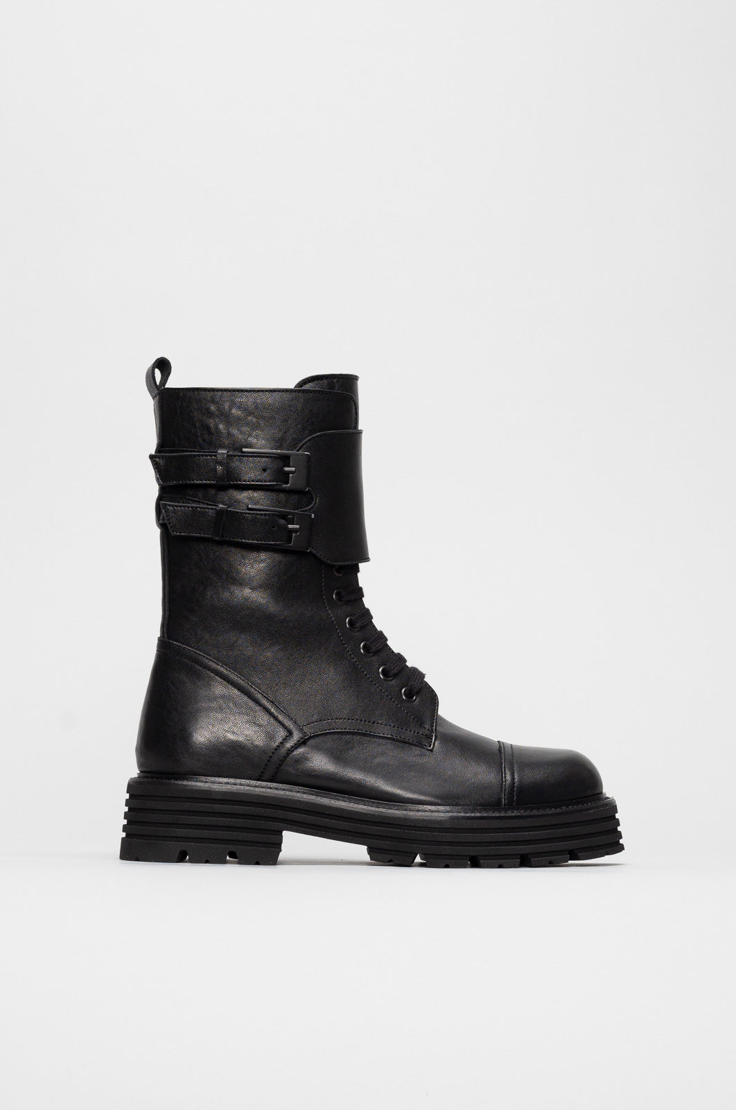 Shearling Lace-up Boot Gilda | Black Buffalo Leather