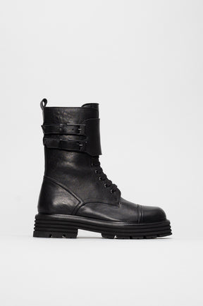Shearling Lace-up Boot Gilda | Black Buffalo Leather