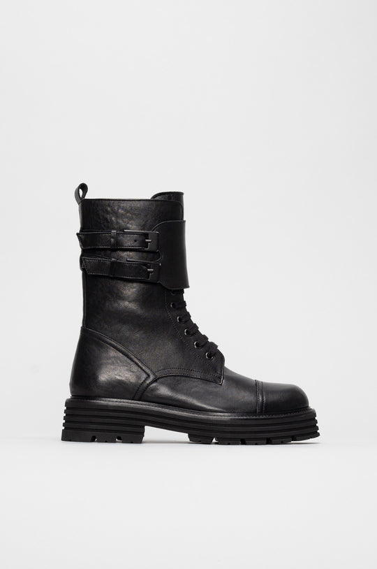 Shearling Lace-up Boot Gilda | Black Buffalo Leather