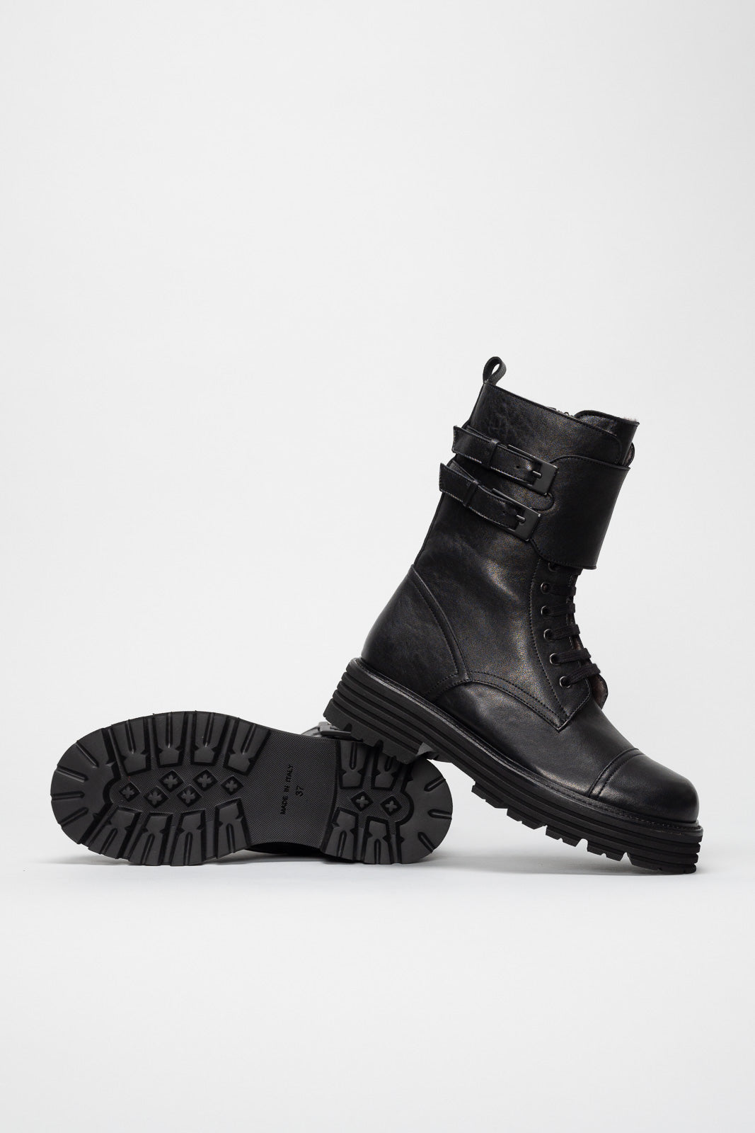 Shearling Lace-up Boot Gilda | Black Buffalo Leather