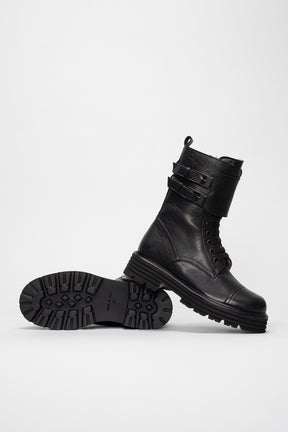 Shearling Lace-up Boot Gilda | Black Buffalo Leather