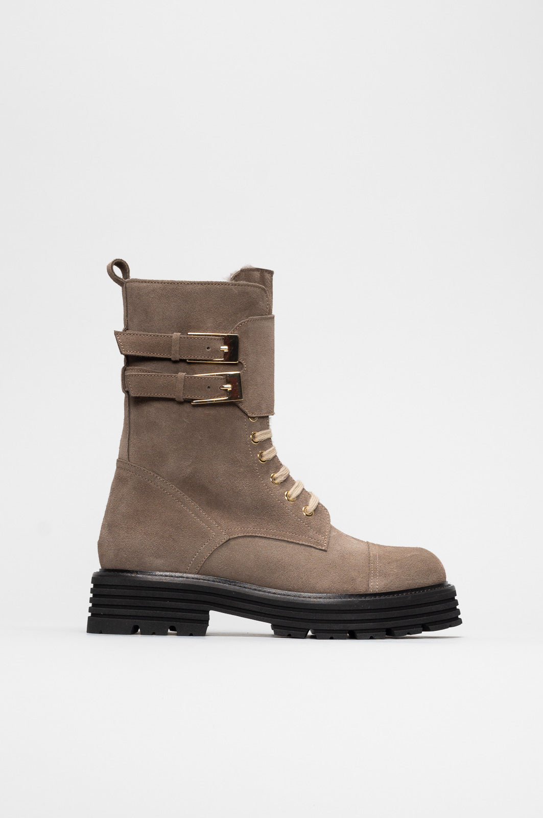Shearling Lace-Up Boot Gilda | Taupe Suede
