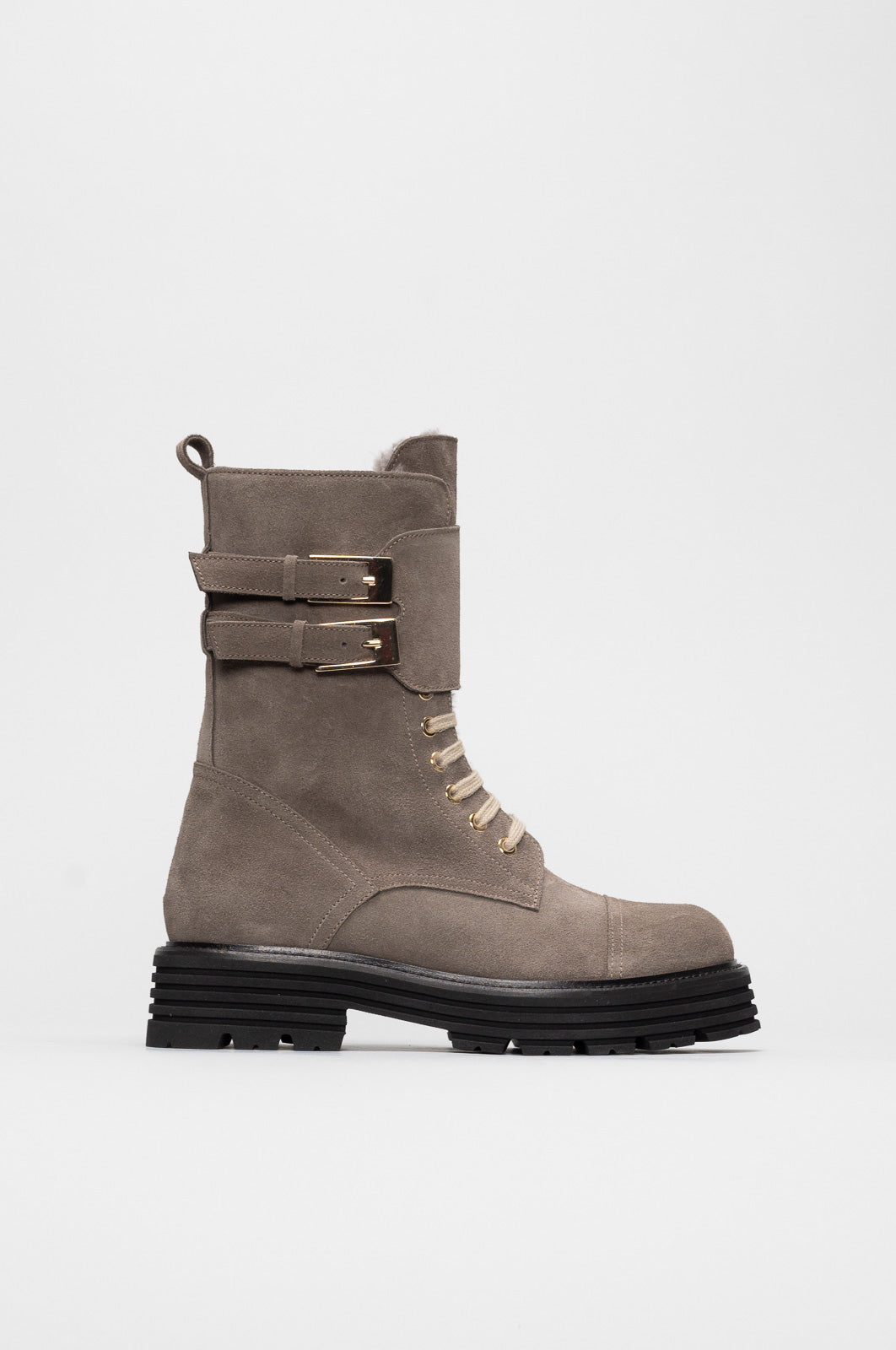 Shearling Lace-Up Boot Gilda | Taupe Suede