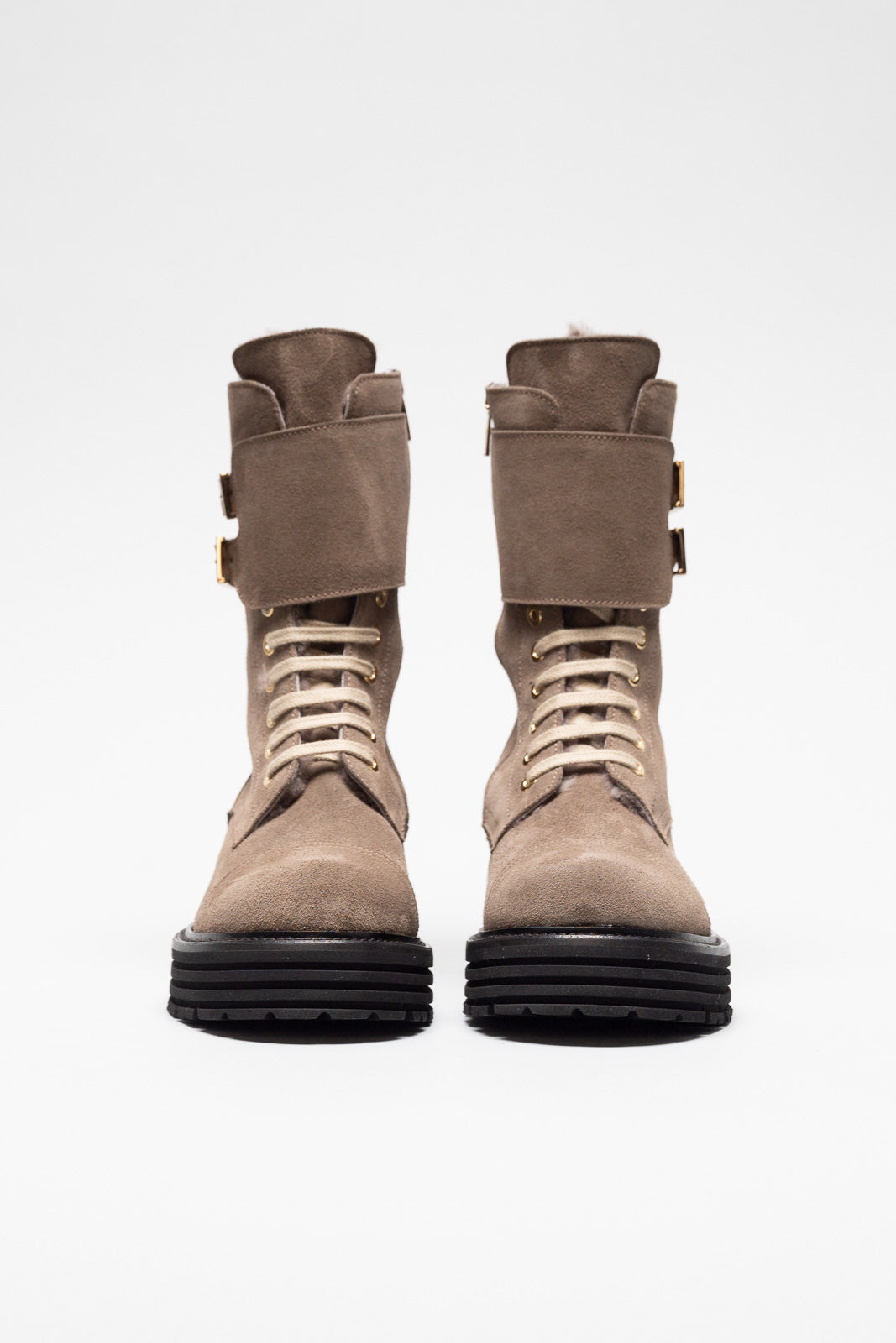 Shearling Lace-Up Boot Gilda | Taupe Suede