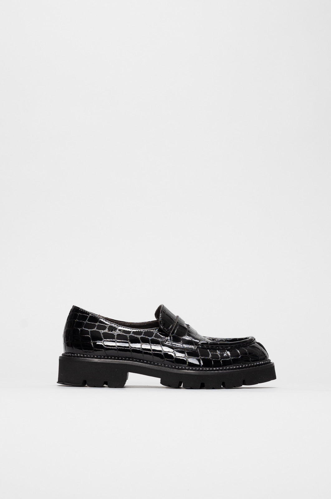 Platform Loafer Gaia | Midnight Black Croc-Embossed Leather
