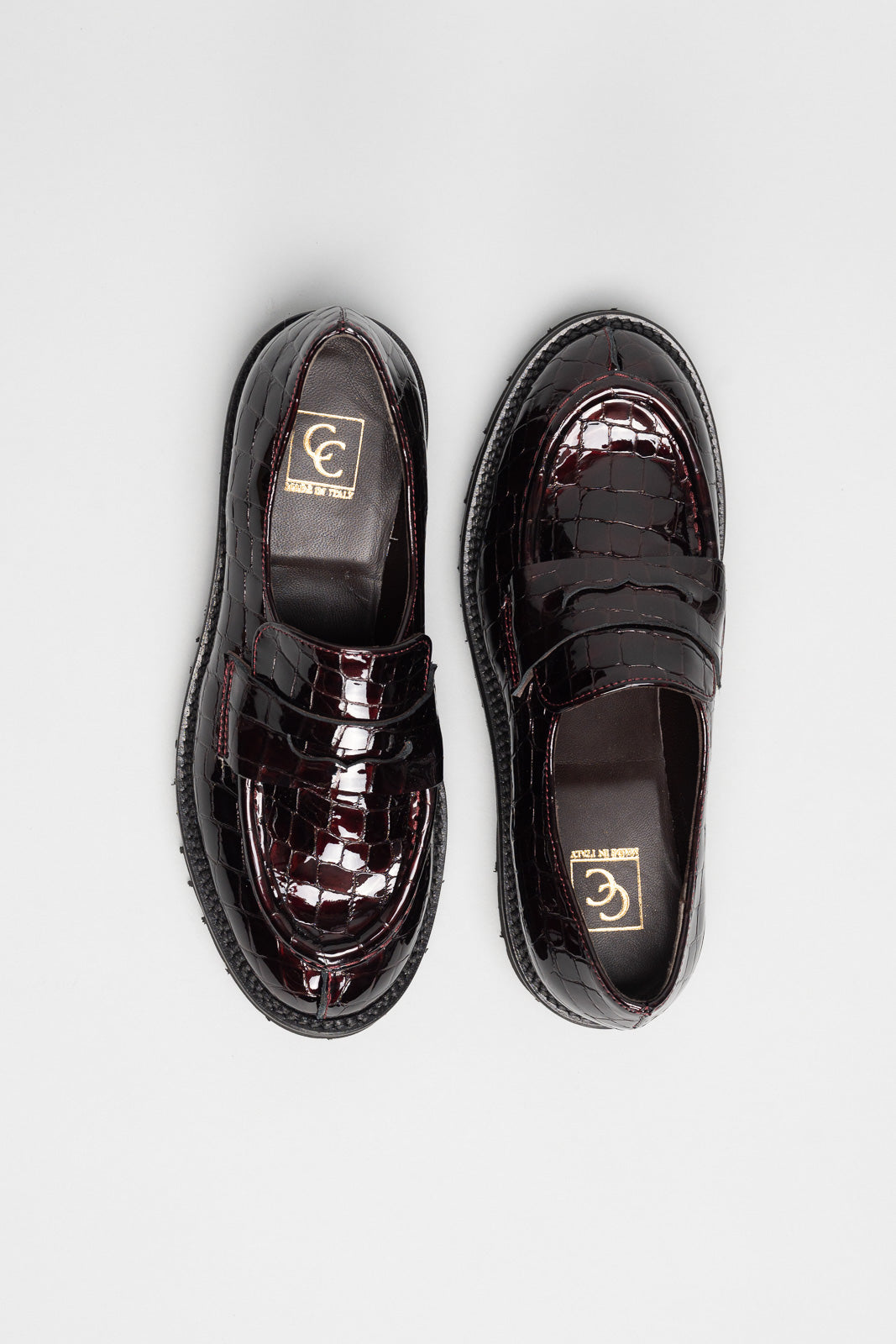 Platform Loafer Gaia | Bordeaux Croc-Embossed Leather