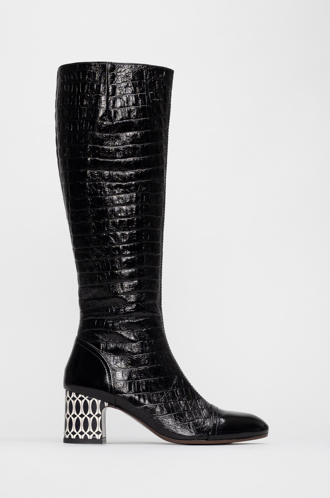 High Boot Nishawa | Black Croc-Embossed Leather