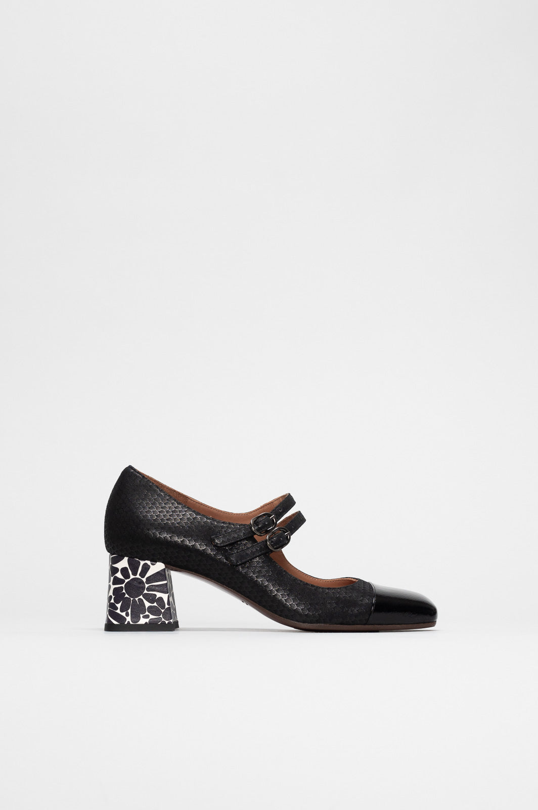 Mary Jane Pump Volcano | Deep Black Patterned Suede