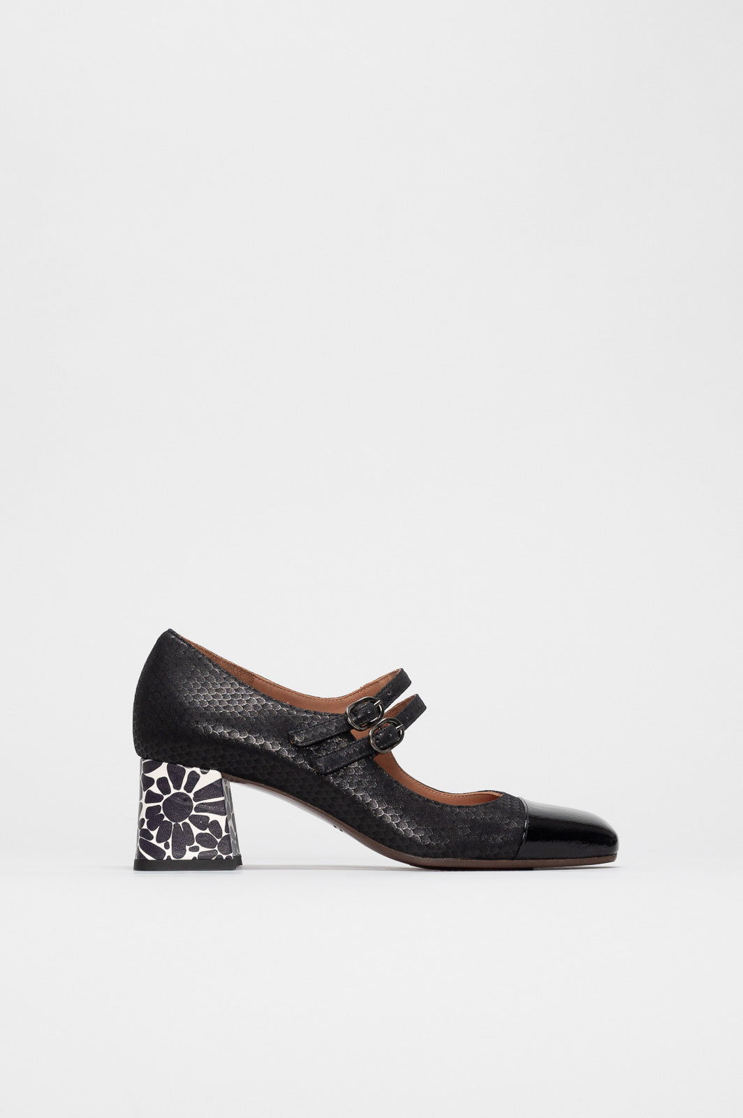 Mary Jane Pump Volcano | Deep Black Patterned Suede