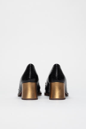 Heeled Loafer Pump Tibro | Deep Black Croc-Embossed Leather