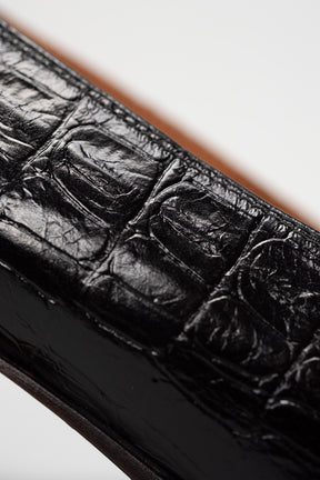 Heeled Loafer Pump Tibro | Deep Black Croc-Embossed Leather