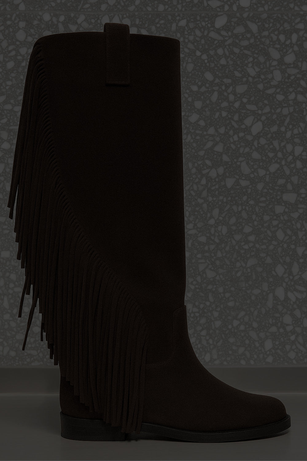 High Boot Noema 5cm Wedge | Cacao Brown Suede Fringes