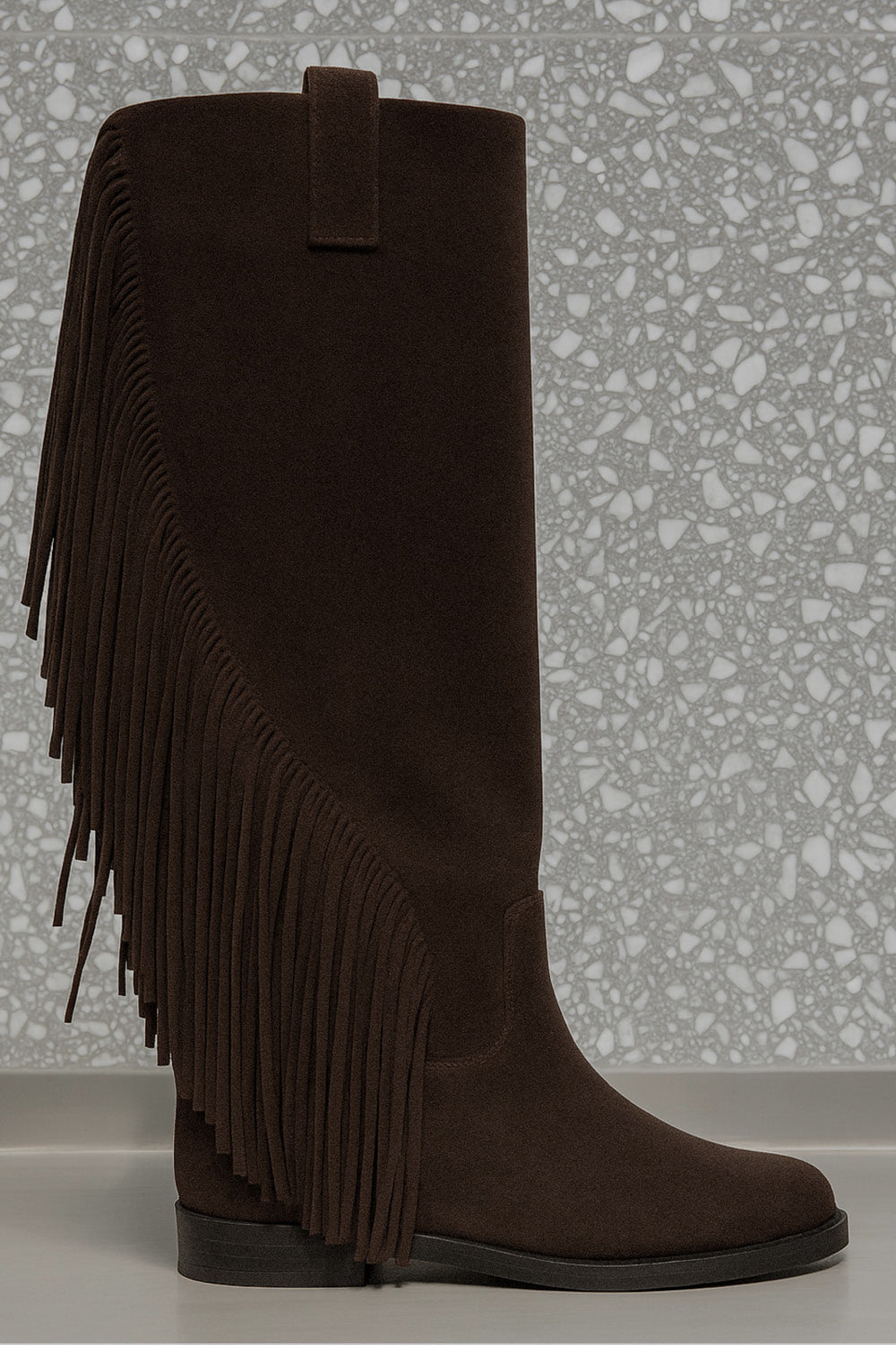 High Boot Noema 5cm Wedge | Cacao Brown Suede Fringes