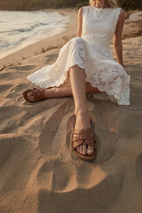 Flat Sandal Lauren | Maple Brown Calf Leather