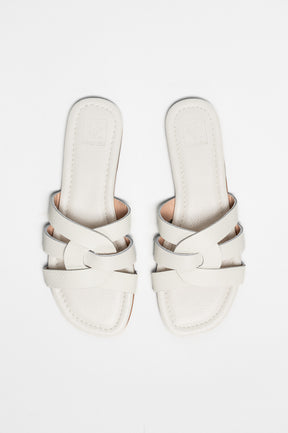 Flat Sandal Lauren | Pearl White Calf Leather