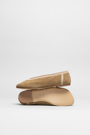 Embroidery Flat Ame | Mushroom Beige Suede