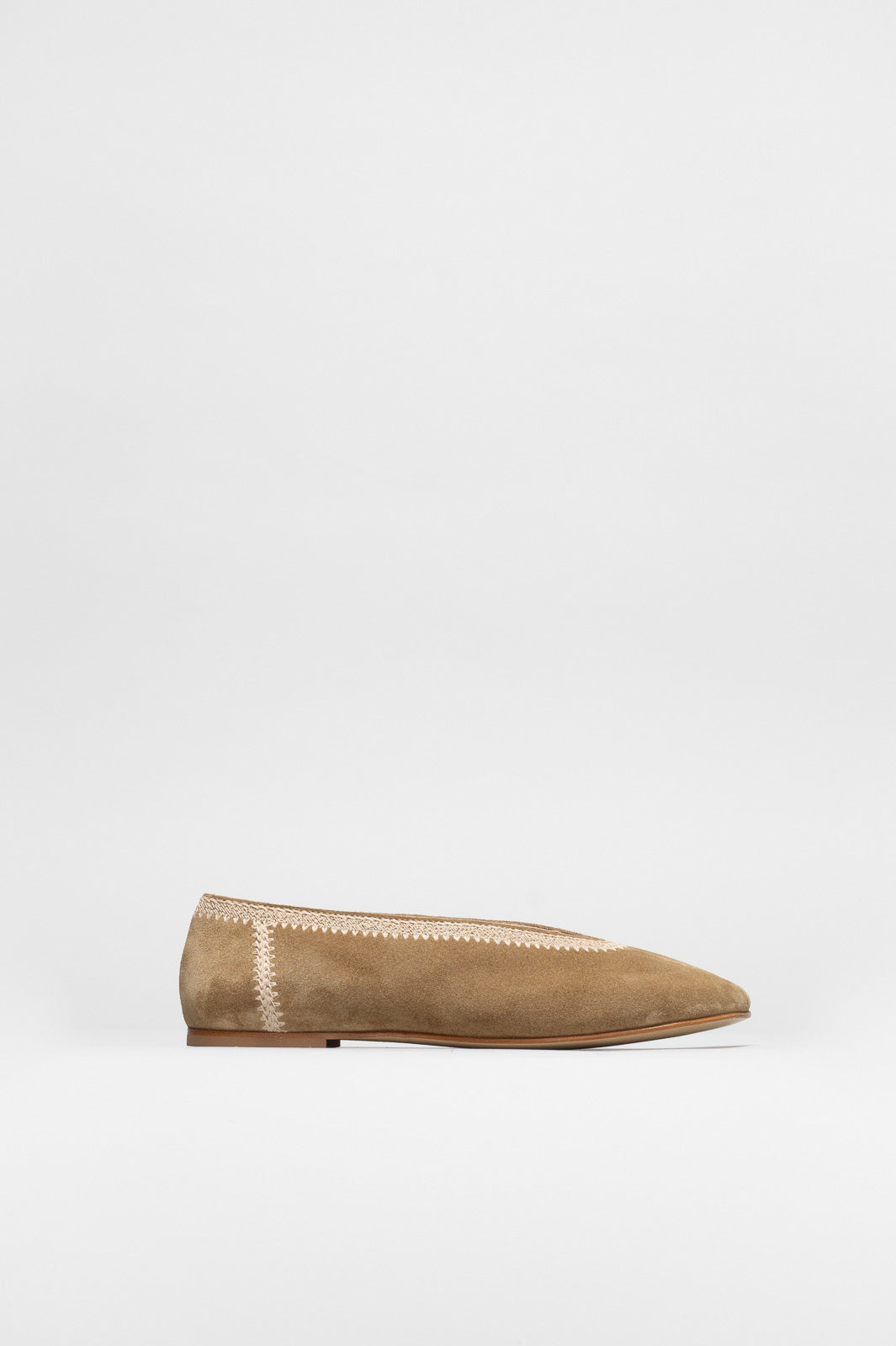 Embroidery Flat Ame | Mushroom Beige Suede