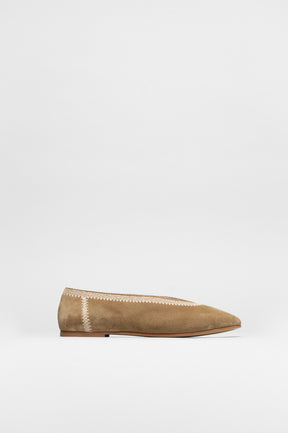 Embroidery Flat Ame | Mushroom Beige Suede