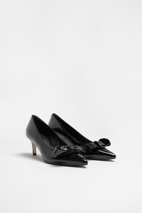 Bow Pump Tela | Black Crinkled Patent Nappa