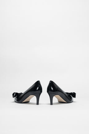 Bow Pump Tela | Black Crinkled Patent Nappa
