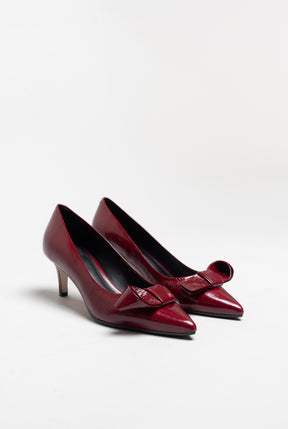 Bow Pump Tela | Cherry Crinkled Patent Nappa
