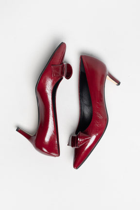 Bow Pump Tela | Cherry Crinkled Patent Nappa