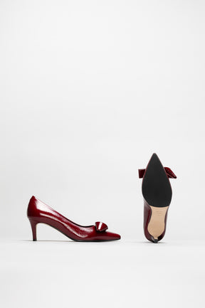 Bow Pump Tela | Cherry Crinkled Patent Nappa