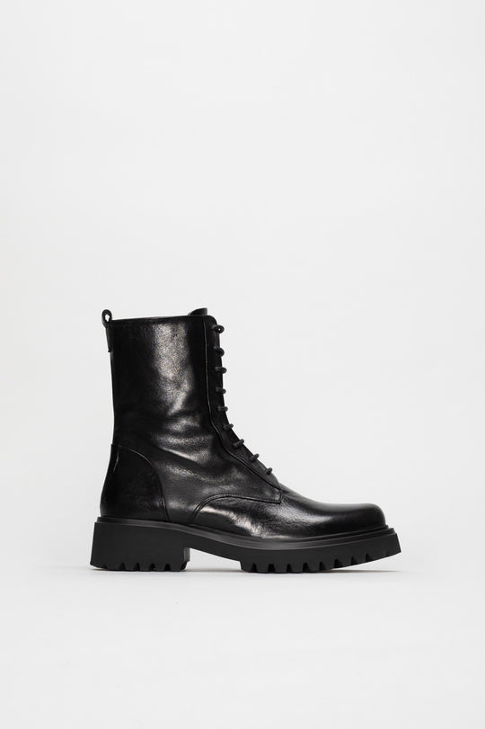 Lace-Up Boot Dallas | Rustic Black Calf Leather