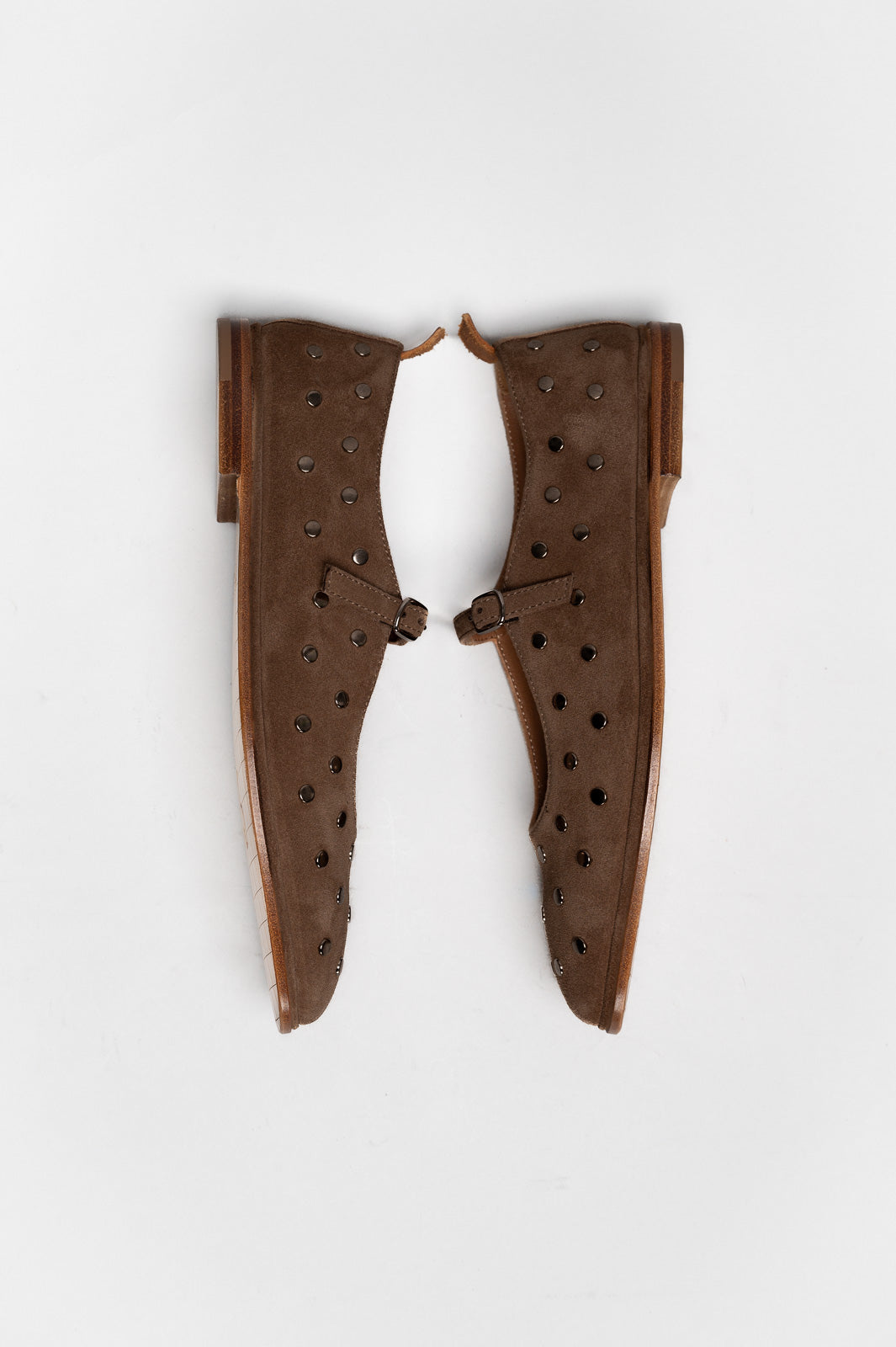 Mary Jane Flat Penelope Studs | Brown Brushed Suede