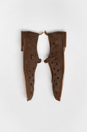 Mary Jane Flat Penelope Studs | Brown Brushed Suede