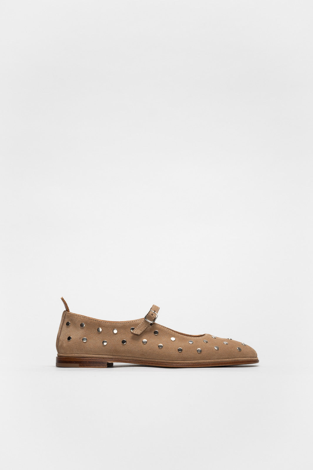 Mary Jane Flat Penelope Studs | Sand Beige Brushed Suede