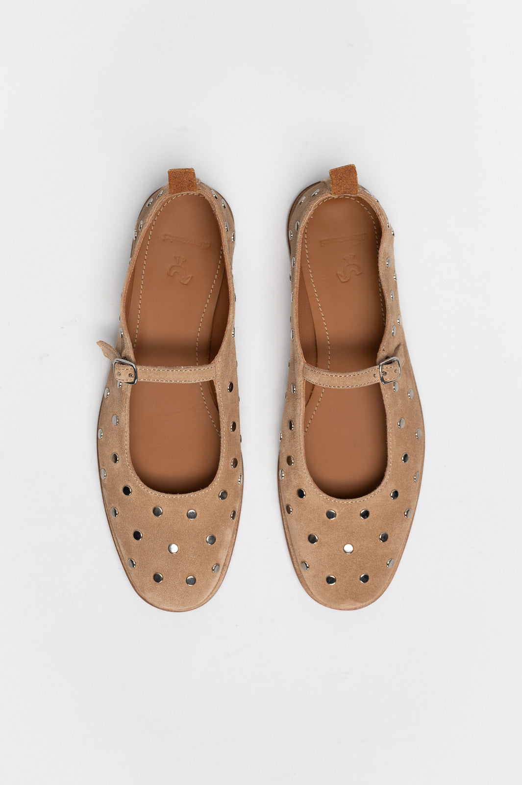 Mary Jane Flat Penelope Studs | Sand Beige Brushed Suede