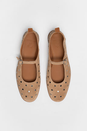 Mary Jane Flat Penelope Studs | Sand Beige Brushed Suede