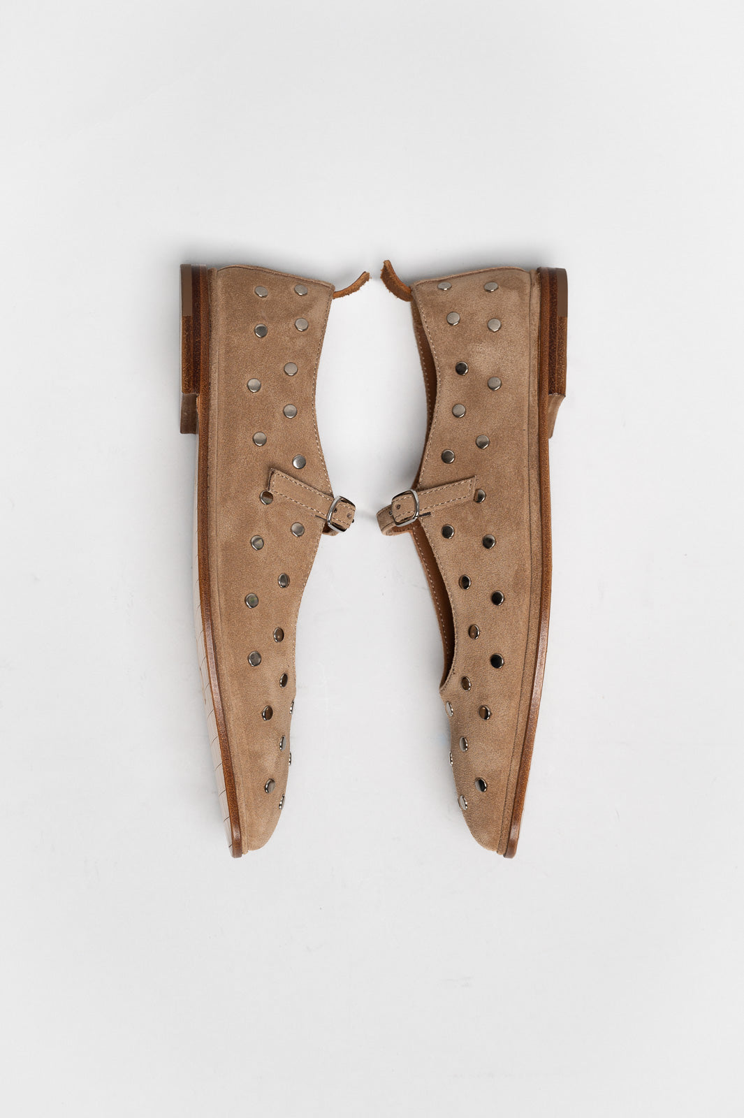 Mary Jane Flat Penelope Studs | Sand Beige Brushed Suede