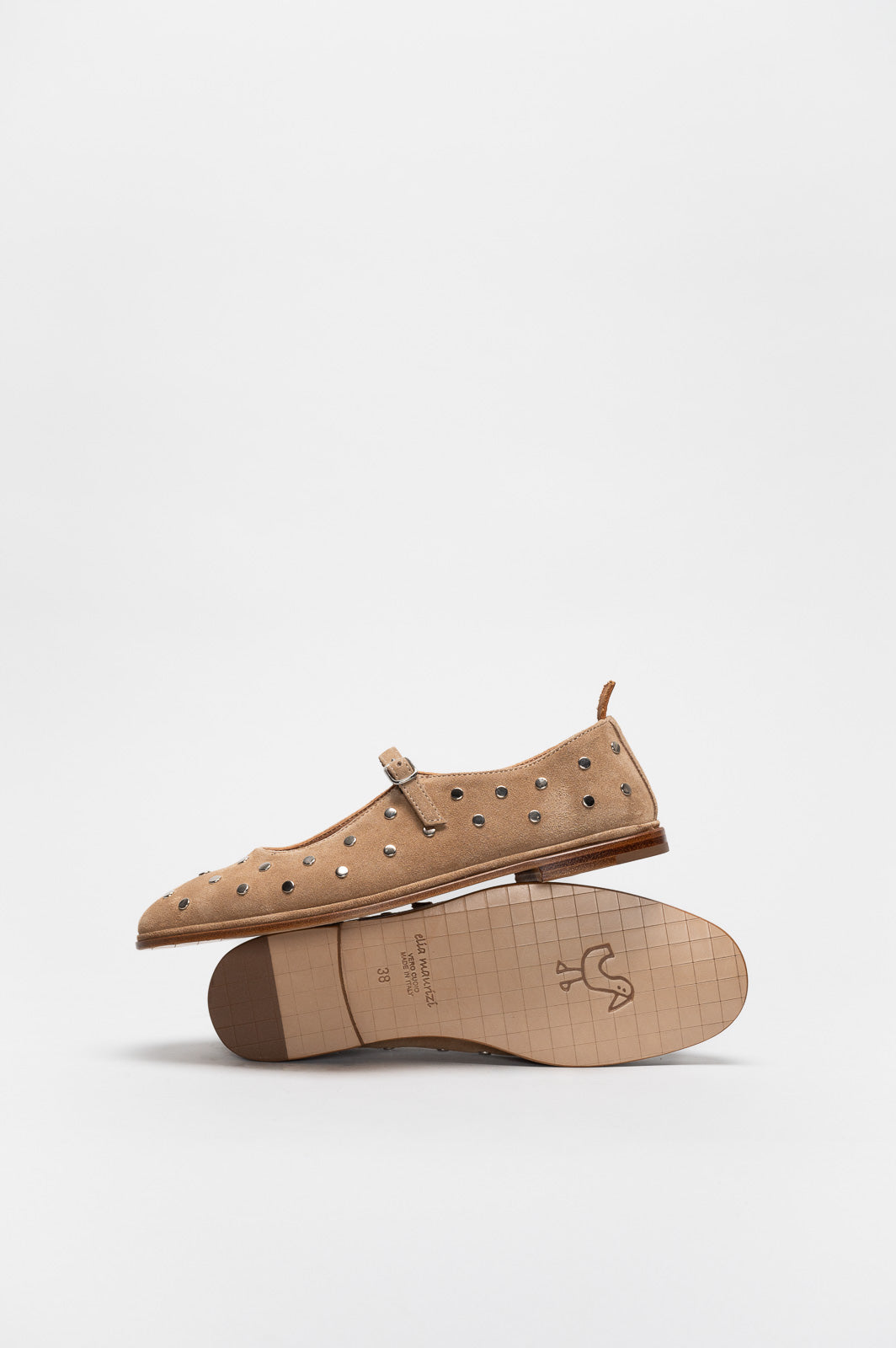 Mary Jane Flat Penelope Studs | Sand Beige Brushed Suede