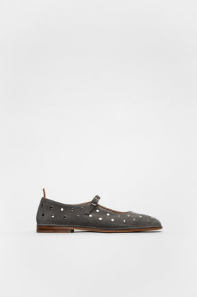 Mary Jane Flat Penelope Studs | Ash Grey Brushed Suede