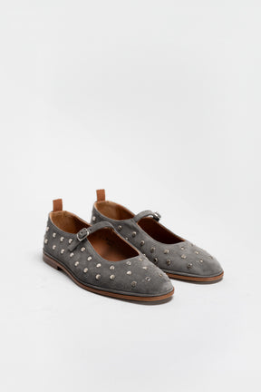 Mary Jane Flat Penelope Studs | Ash Grey Brushed Suede
