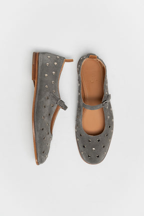 Mary Jane Flat Penelope Studs | Ash Grey Brushed Suede