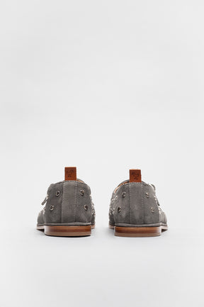 Mary Jane Flat Penelope Studs | Ash Grey Brushed Suede