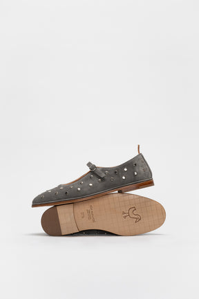 Mary Jane Flat Penelope Studs | Ash Grey Brushed Suede