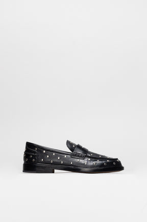 Penny Loafer Pia Studs | Black Calf Leather