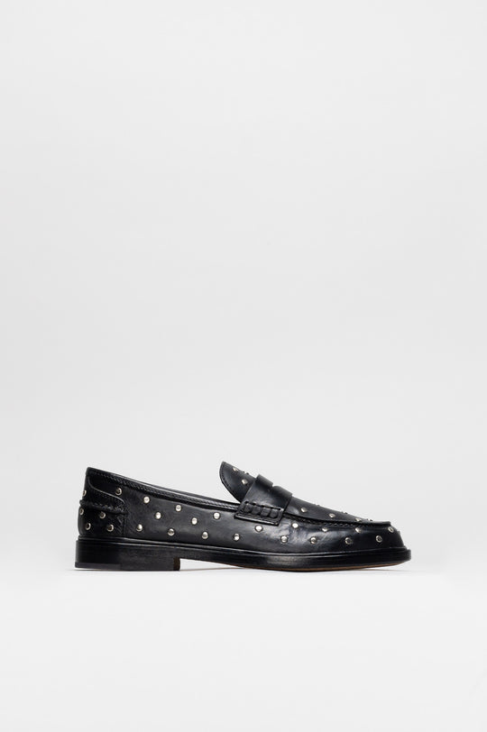 Penny Loafer Pia Studs | Black Calf Leather